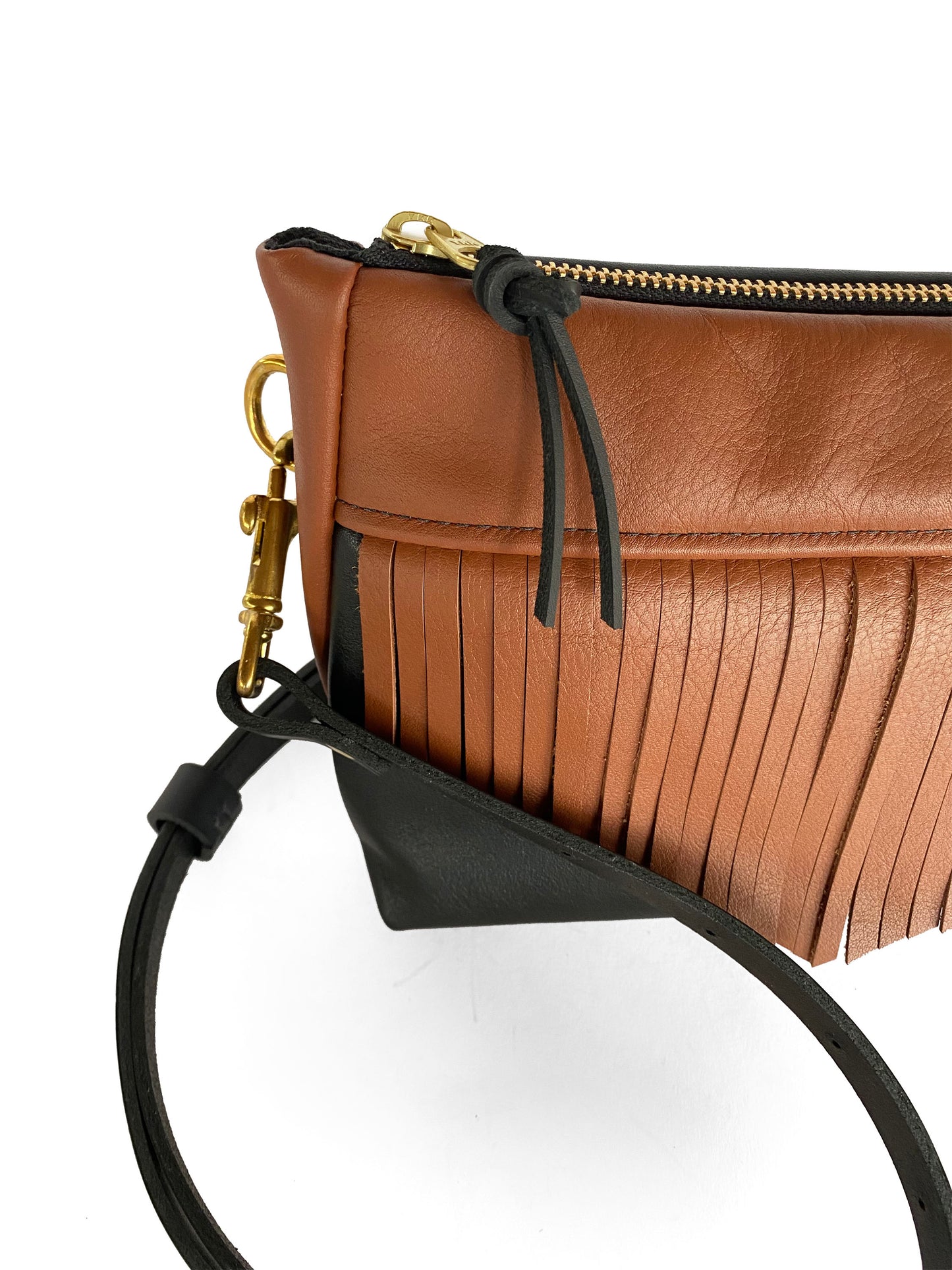 Cosmos Fringe Bag in midnight and cinnamon