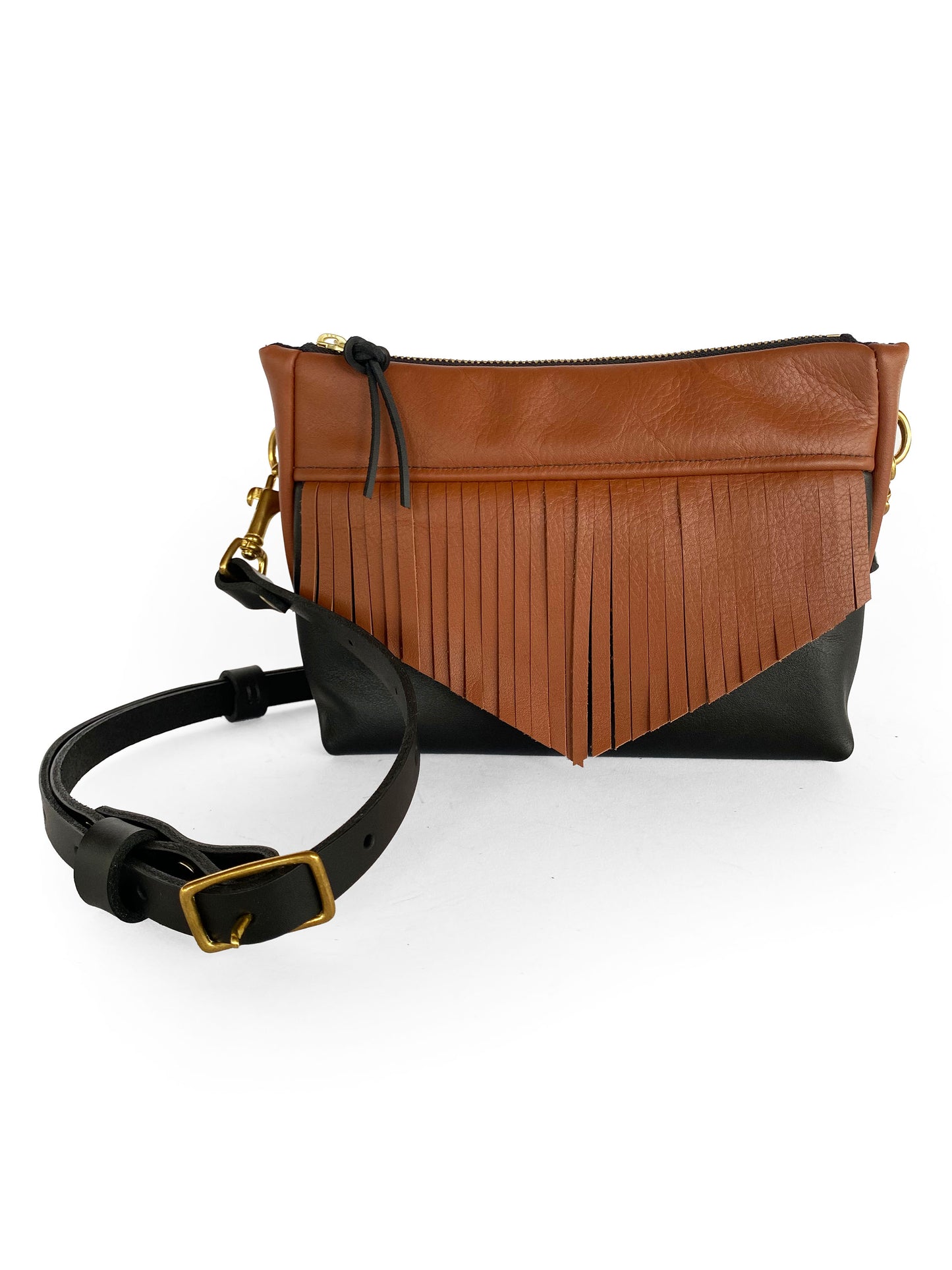 Cosmos Fringe Bag in midnight and cinnamon