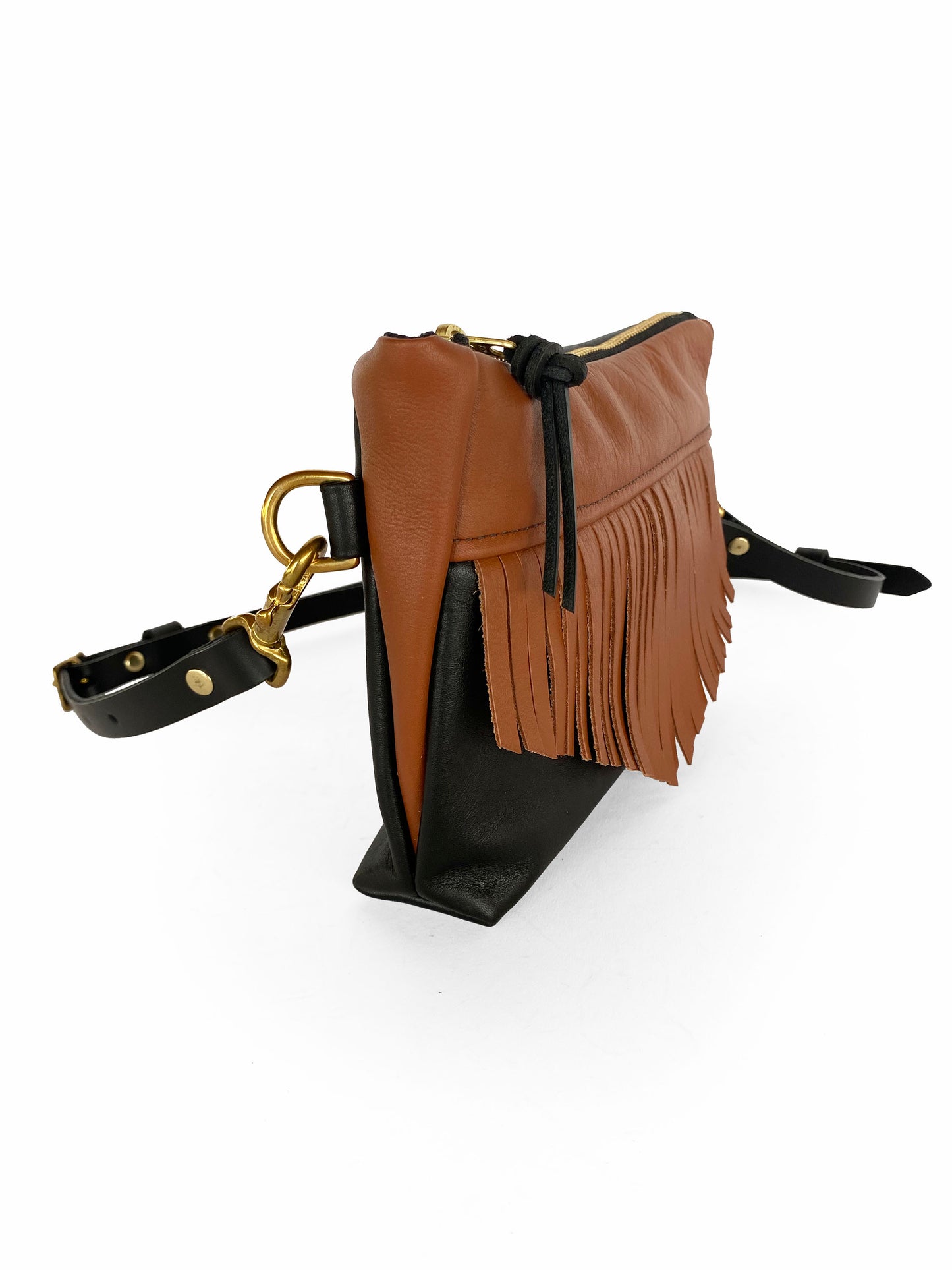 Cosmos Fringe Bag in midnight and cinnamon