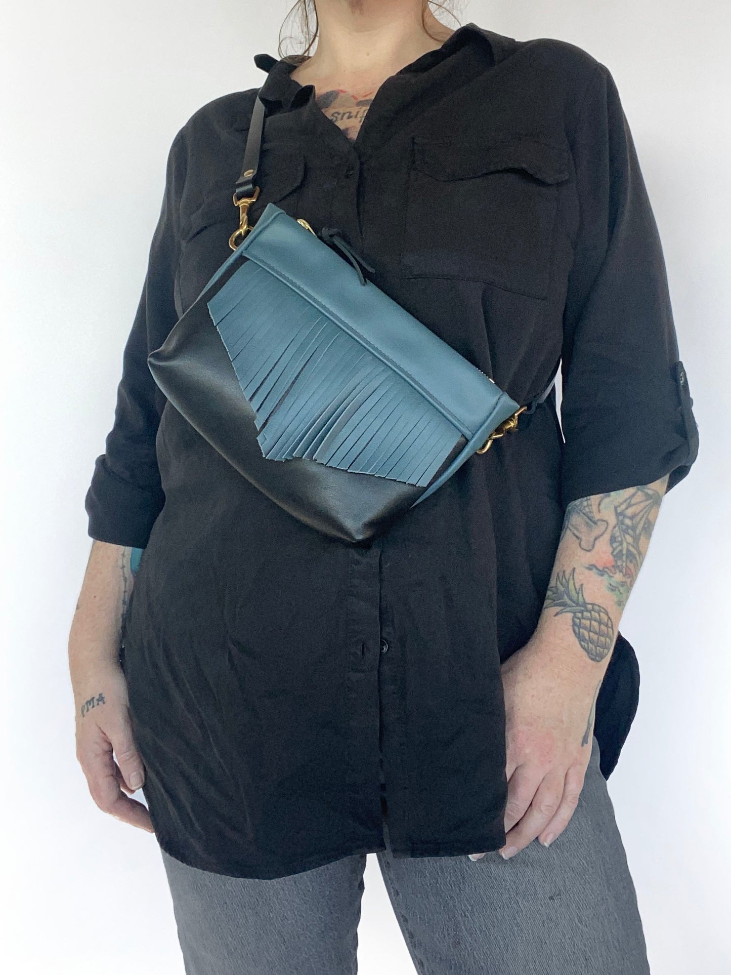 Cosmos Fringe Bag in midnight and petrol