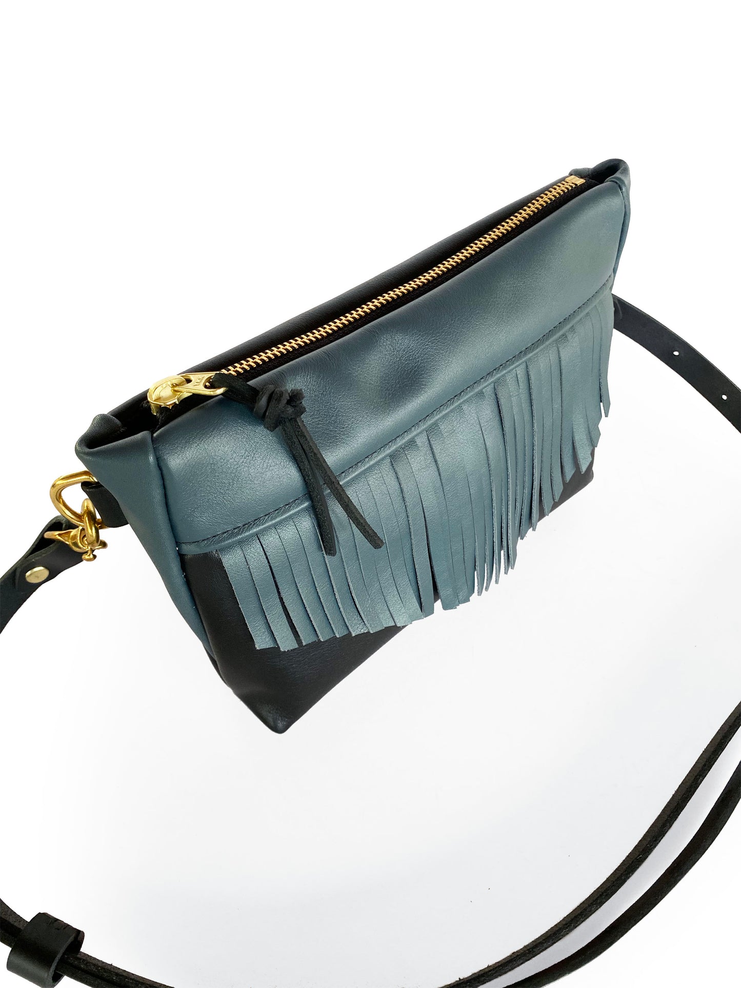 Cosmos Fringe Bag in midnight and petrol