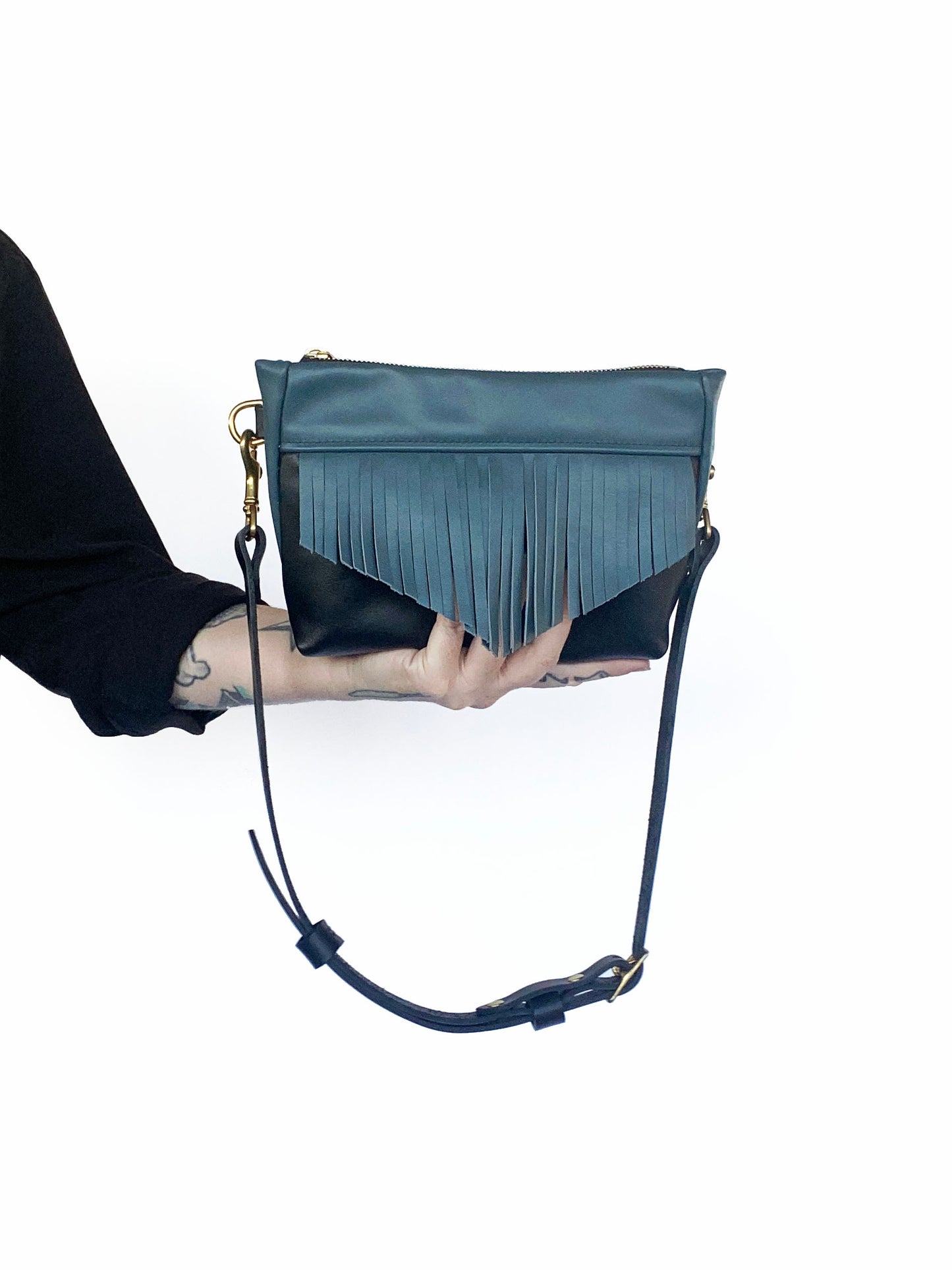 Cosmos Fringe Bag in midnight and petrol