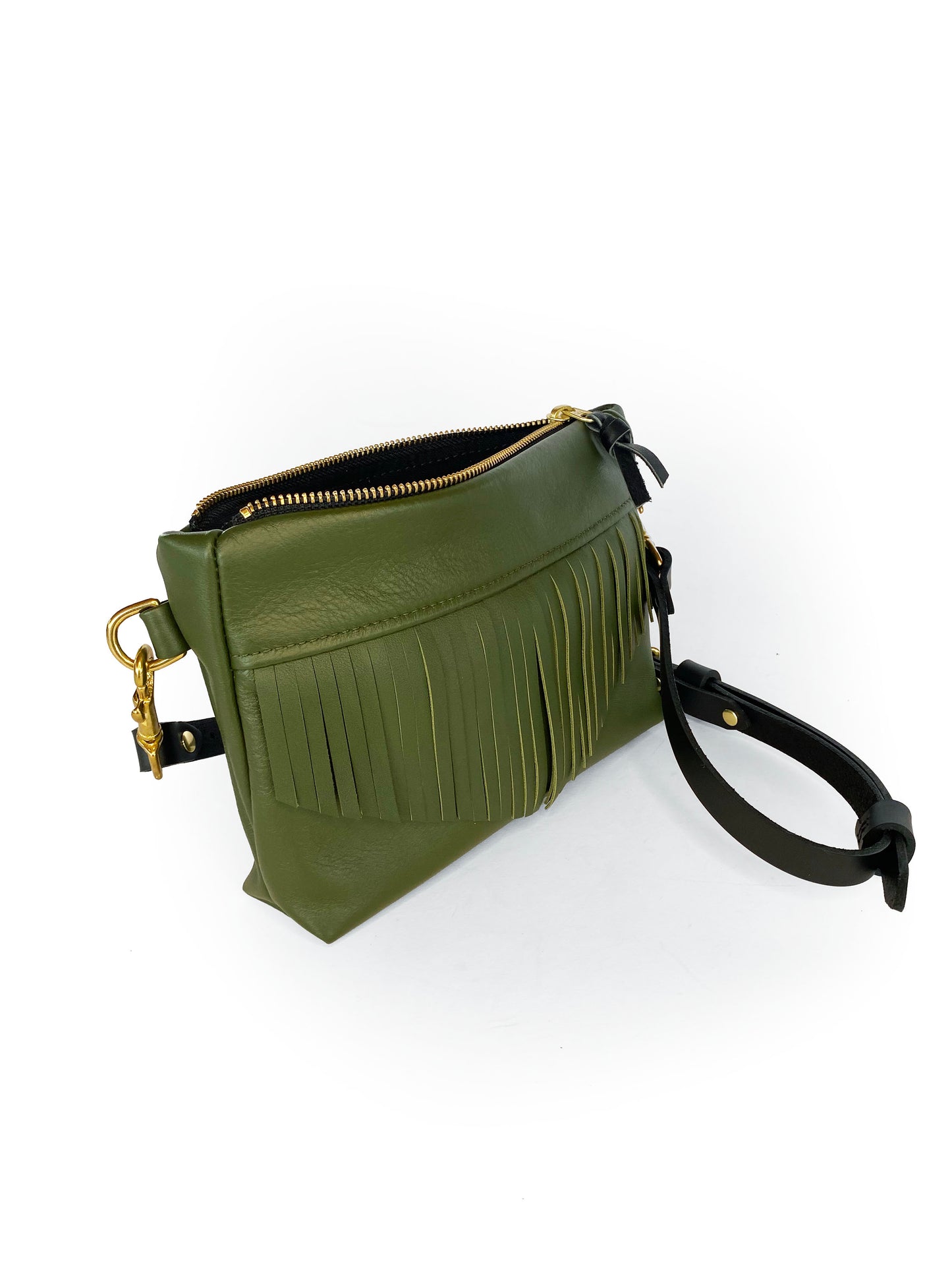 Cosmos Fringe Bag in dark moss