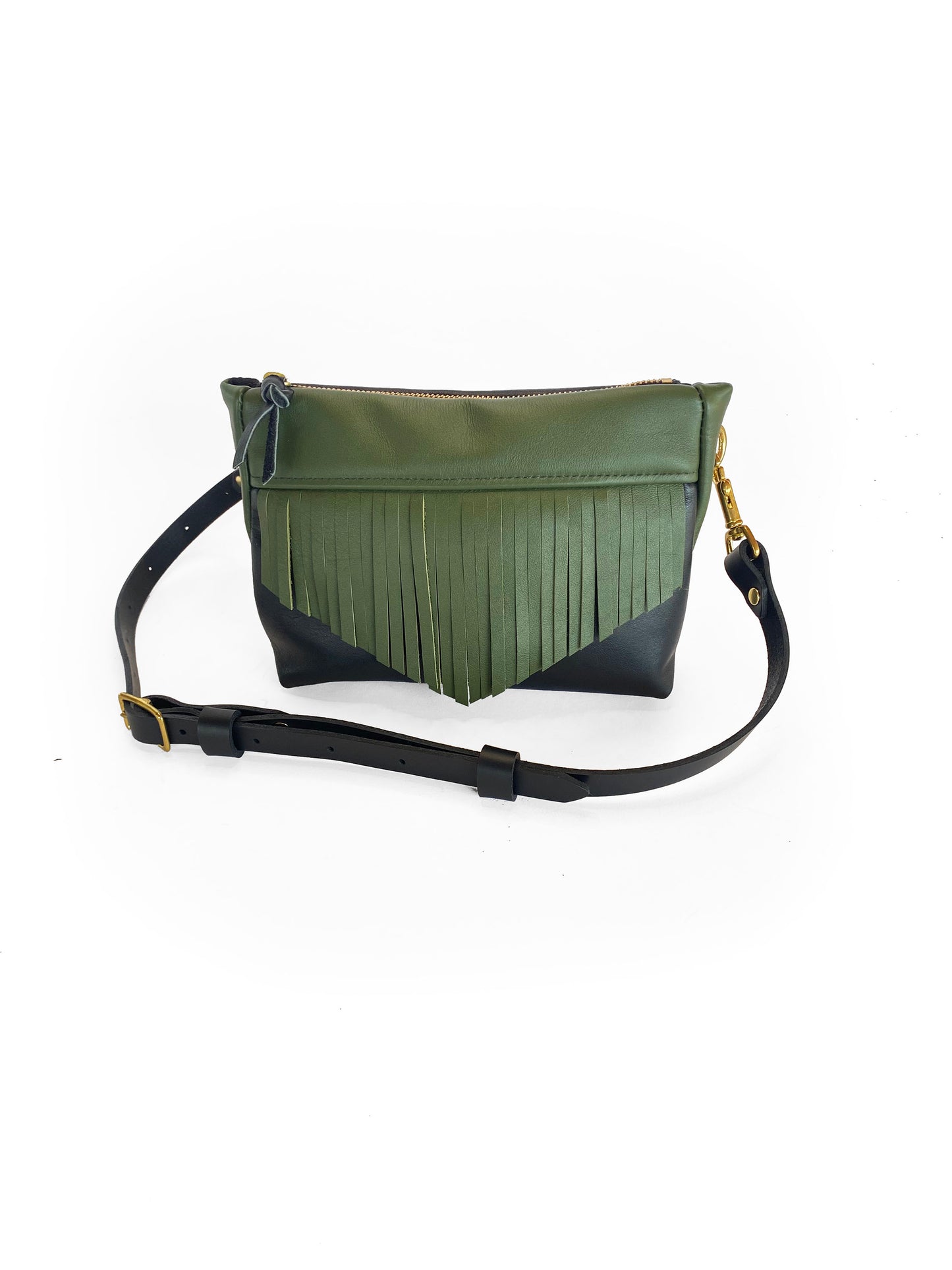 Cosmos Fringe Bag in midnight and dark moss