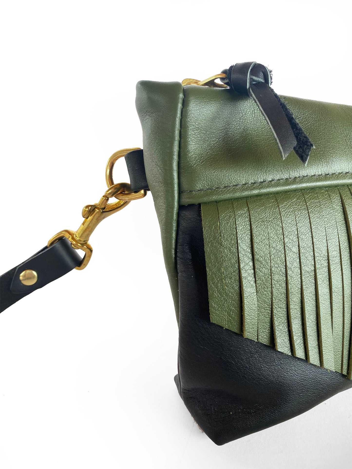 Cosmos Fringe Bag in midnight and dark moss