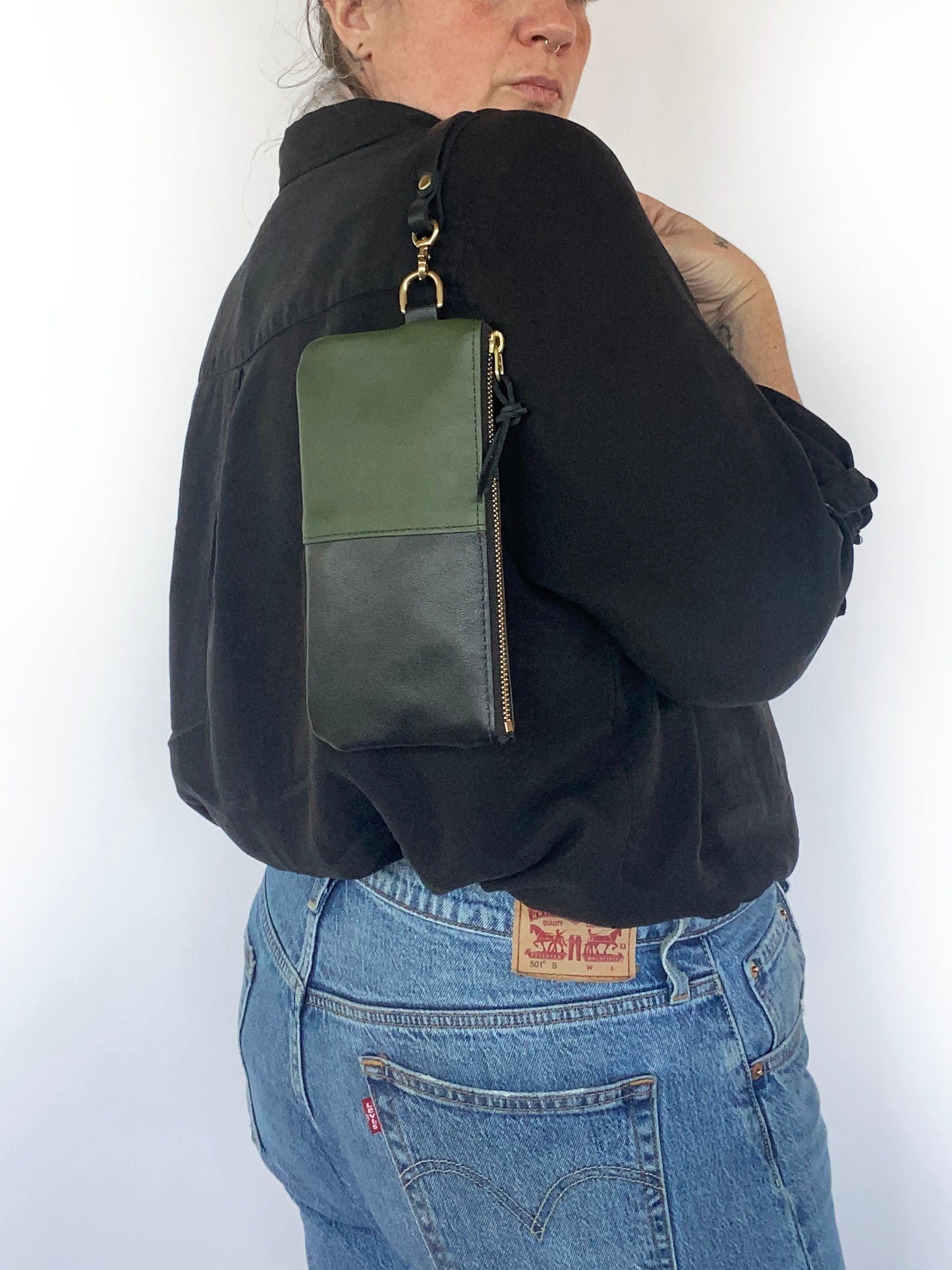 Ivy Clutch Wallet in dark moss and midnight