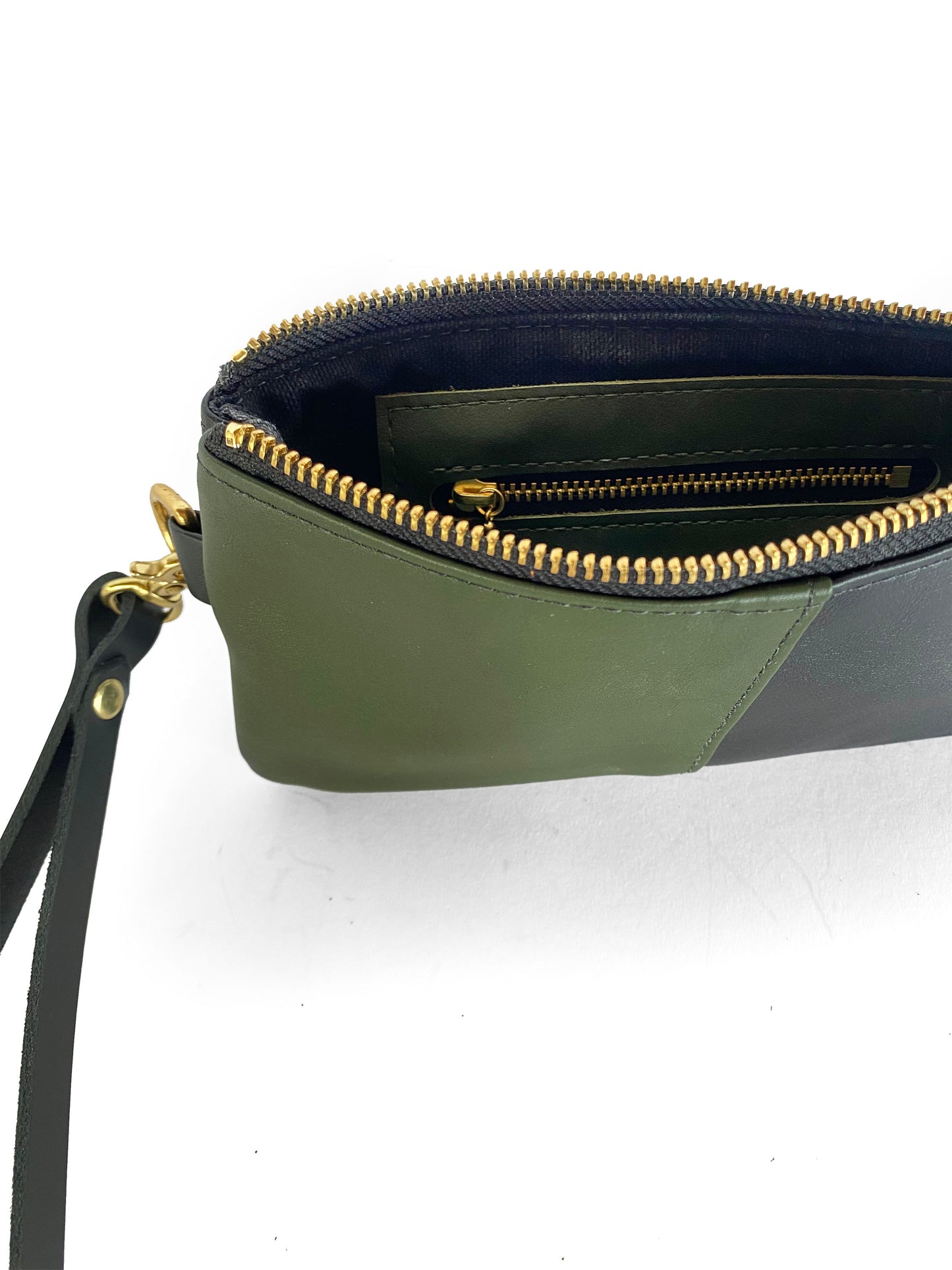 Ivy Clutch Wallet in dark moss and midnight