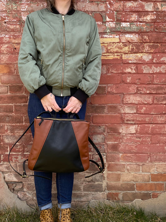 Large Dahlia Backpack in midnight and cinnamon